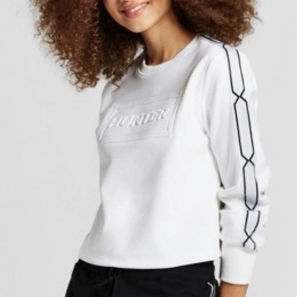 Hunter For Target Cropped Boxy Sweatshirt Size Med Chain Trim White Black Womens